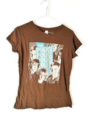 The Police Graphic Band Tee Brown Stipple Print Crew Neck Youth XL